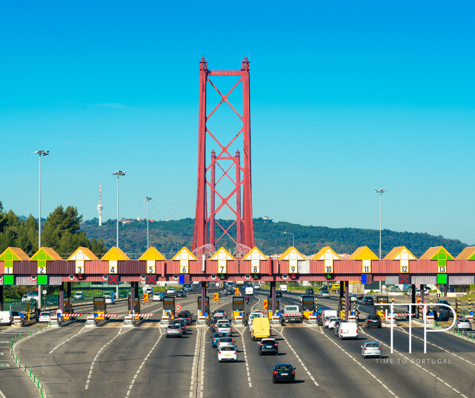 cars entering a toll station of a bridge