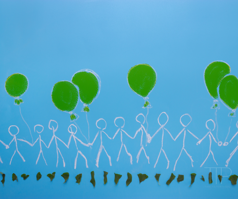 green balloons painted on blue
