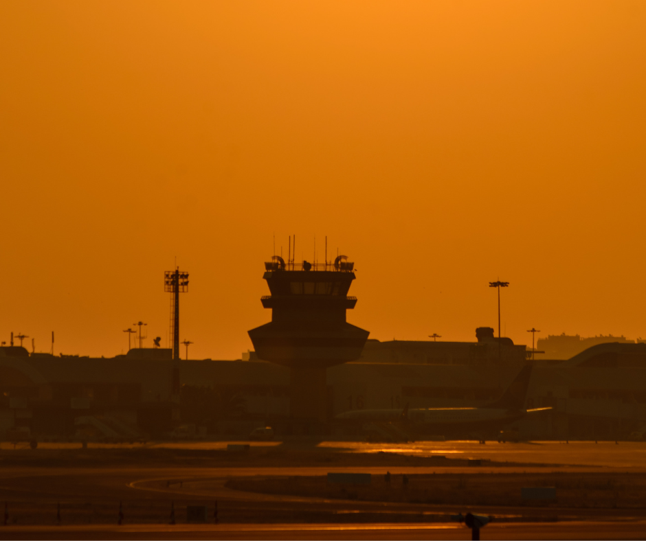 airport terminal during sunset