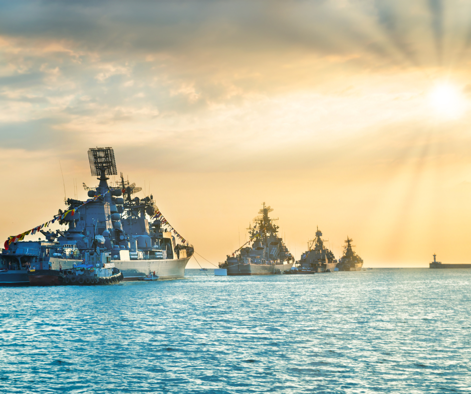 navy ships, sunset