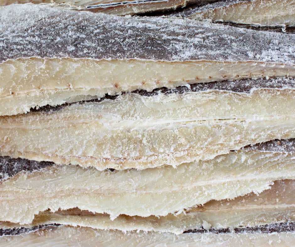 slices of dried and salted cod fish
