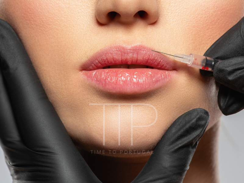 Woman getting Botox injection in lips area