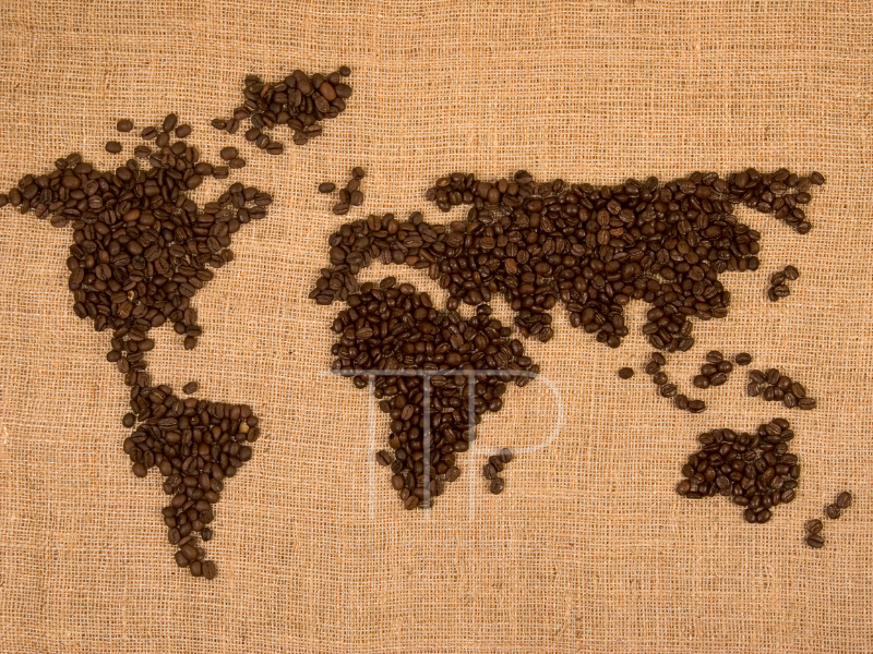 world map made with coffee beans