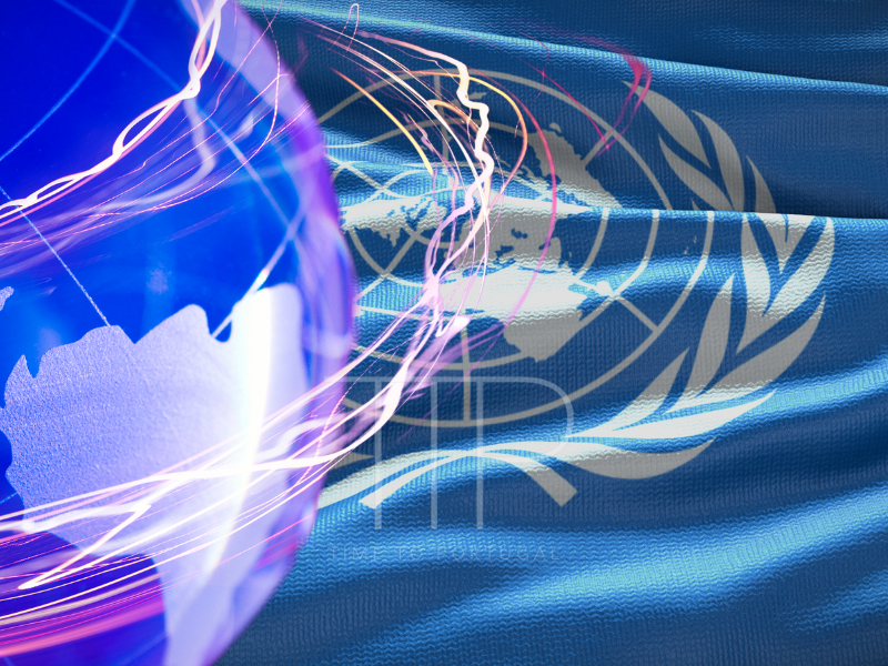 UN flag and digital globe