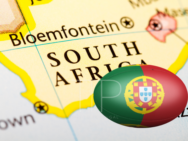 Part of the South African map and Portuguese flag in shape of rugby egg