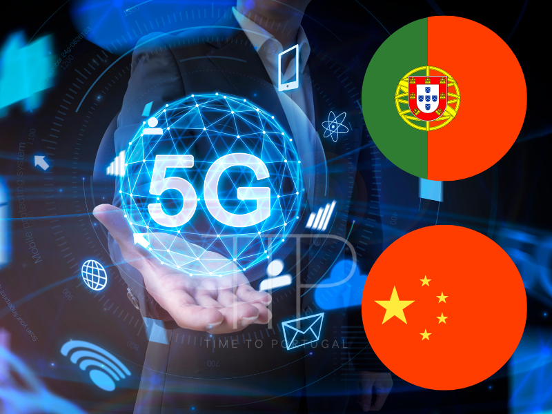 Digital animation for 5G with Chinese and Portuguese flags
